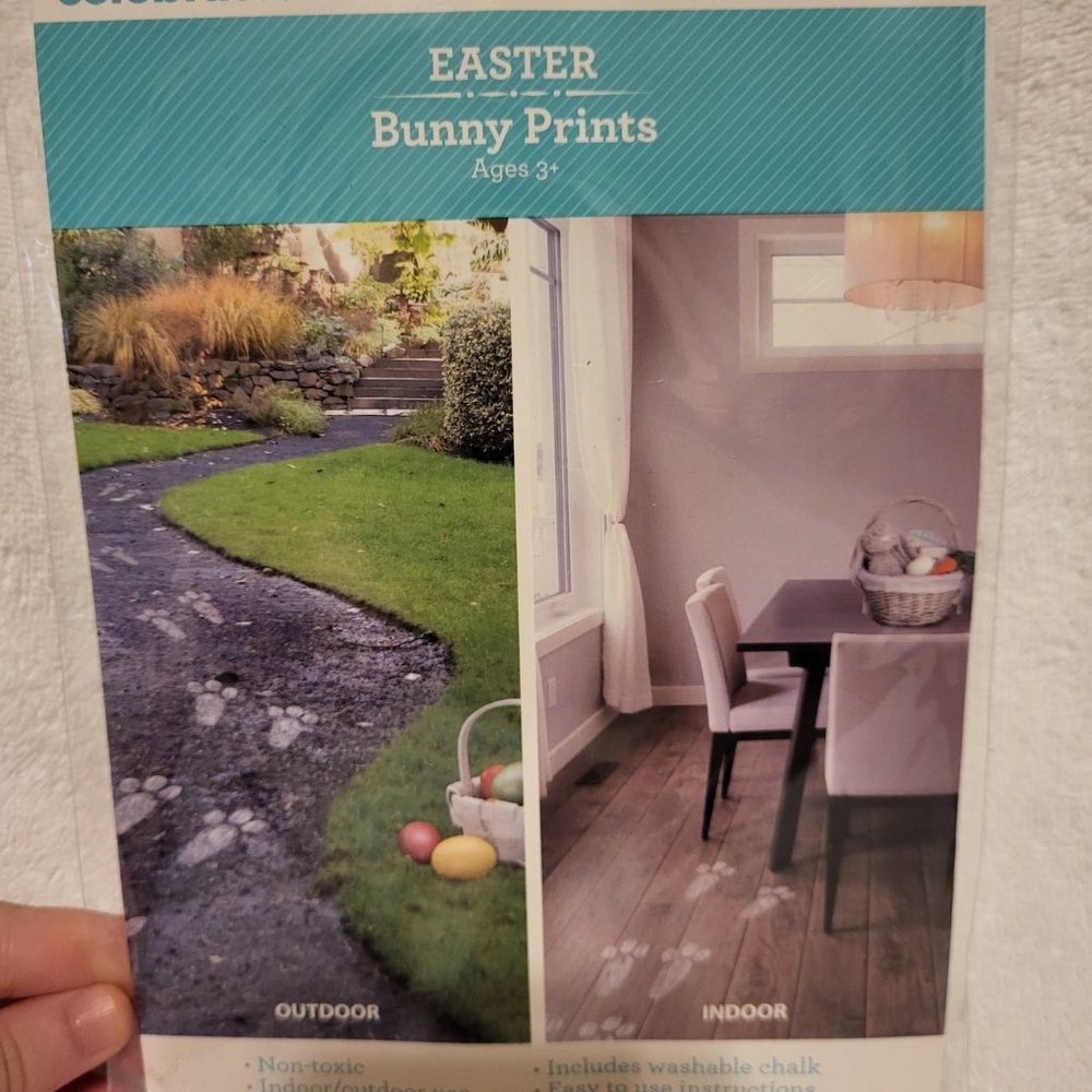 Easter Basket with plastic eggs and Bunny tracks